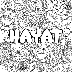 Coloración del nombre HAYAT - decorado mandala de frutas