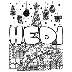 Coloración del nombre HEDI - decorado árbol de Navidad y regalos