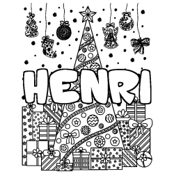 Coloración del nombre HENRI - decorado árbol de Navidad y regalos