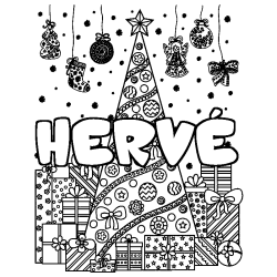 Coloración del nombre HERVÉ - decorado árbol de Navidad y regalos