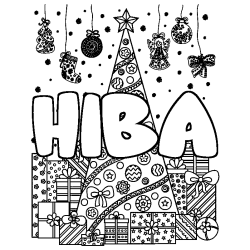 Coloración del nombre HIBA - decorado árbol de Navidad y regalos