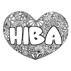 Coloración del nombre HIBA - decorado mandala de corazón