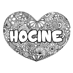 Coloración del nombre HOCINE - decorado mandala de corazón