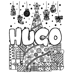 Coloración del nombre HUGO - decorado árbol de Navidad y regalos