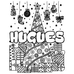 Coloración del nombre HUGUES - decorado árbol de Navidad y regalos