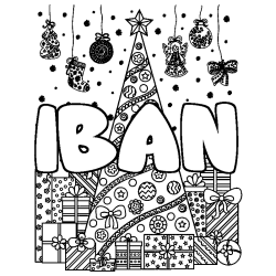 Coloración del nombre IBAN - decorado árbol de Navidad y regalos