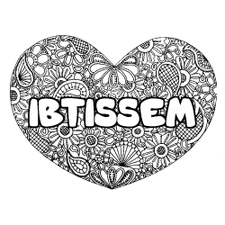 Coloración del nombre IBTISSEM - decorado mandala de corazón