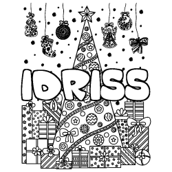 Dibujo para colorear IDRISS - decorado &aacute;rbol de Navidad y regalos