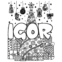 Coloración del nombre IGOR - decorado árbol de Navidad y regalos