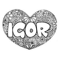 Coloración del nombre IGOR - decorado mandala de corazón