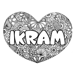 Coloración del nombre IKRAM - decorado mandala de corazón