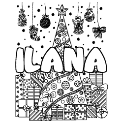 Dibujo para colorear ILANA - decorado &aacute;rbol de Navidad y regalos