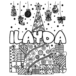 Dibujo para colorear ILAYDA - decorado &aacute;rbol de Navidad y regalos