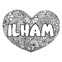 Coloración del nombre ILHAM - decorado mandala de corazón