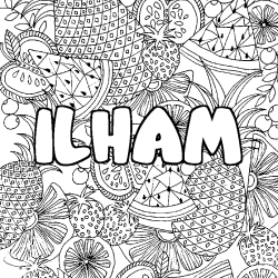 Coloración del nombre ILHAM - decorado mandala de frutas