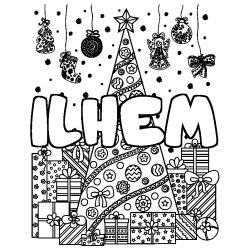 Dibujo para colorear ILHEM - decorado &aacute;rbol de Navidad y regalos