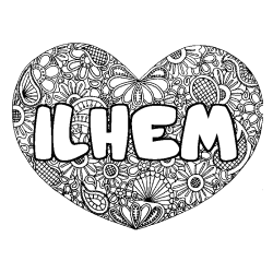 Coloración del nombre ILHEM - decorado mandala de corazón