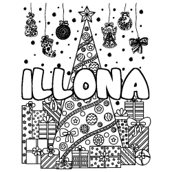 Dibujo para colorear ILLONA - decorado &aacute;rbol de Navidad y regalos