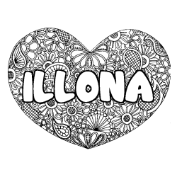 Coloración del nombre ILLONA - decorado mandala de corazón