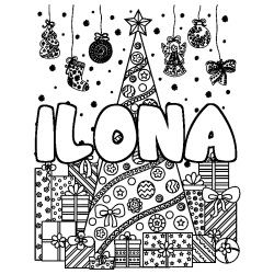 Coloración del nombre ILONA - decorado árbol de Navidad y regalos