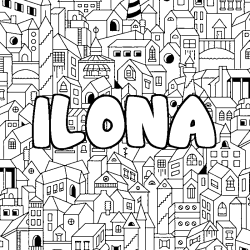 Coloración del nombre ILONA - decorado ciudad
