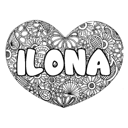 Coloración del nombre ILONA - decorado mandala de corazón