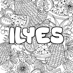 Coloración del nombre ILYES - decorado mandala de frutas