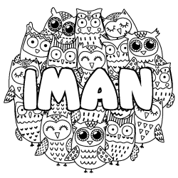 Coloración del nombre IMAN - decorado búhos