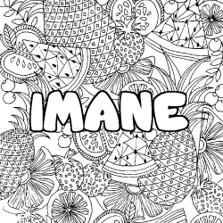 Coloración del nombre IMANE - decorado mandala de frutas