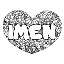 Coloración del nombre IMEN - decorado mandala de corazón