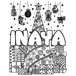 Dibujo para colorear INAYA - decorado &aacute;rbol de Navidad y regalos