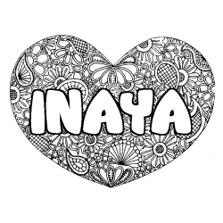 Coloración del nombre INAYA - decorado mandala de corazón