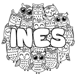 Coloración del nombre INES - decorado búhos