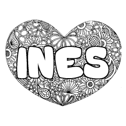 Coloración del nombre INES - decorado mandala de corazón