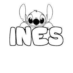Coloración del nombre INES - decorado Stitch