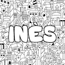 Coloración del nombre INÈS - decorado ciudad