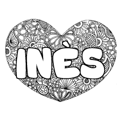Coloración del nombre INÈS - decorado mandala de corazón