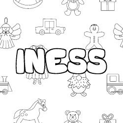Coloración del nombre INESS - decorado juguetes