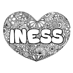 Coloración del nombre INESS - decorado mandala de corazón