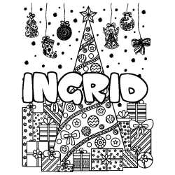 Dibujo para colorear INGRID - decorado &aacute;rbol de Navidad y regalos