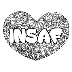 Coloración del nombre INSAF - decorado mandala de corazón