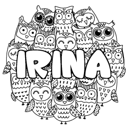 Coloración del nombre IRINA - decorado búhos