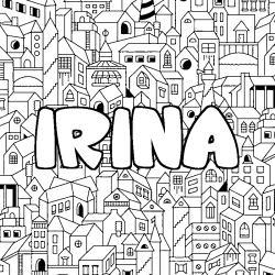 Coloración del nombre IRINA - decorado ciudad