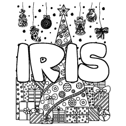 Dibujo para colorear IRIS - decorado &aacute;rbol de Navidad y regalos