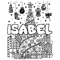 Dibujo para colorear ISABEL - decorado &aacute;rbol de Navidad y regalos