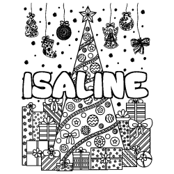 Dibujo para colorear ISALINE - decorado &aacute;rbol de Navidad y regalos