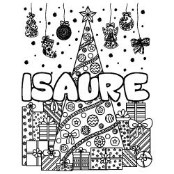 Coloración del nombre ISAURE - decorado árbol de Navidad y regalos