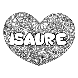 Coloración del nombre ISAURE - decorado mandala de corazón
