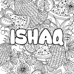 Coloración del nombre ISHAQ - decorado mandala de frutas