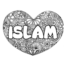 Coloración del nombre ISLAM - decorado mandala de corazón